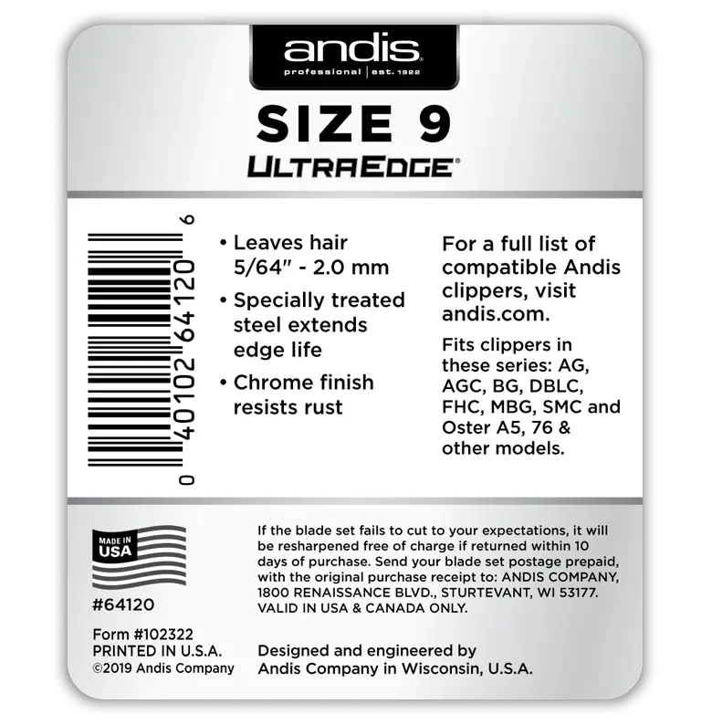 Andis UltraEdge® 9 Numara | Pet Tıraş Makinesi Bıçağı (64120)