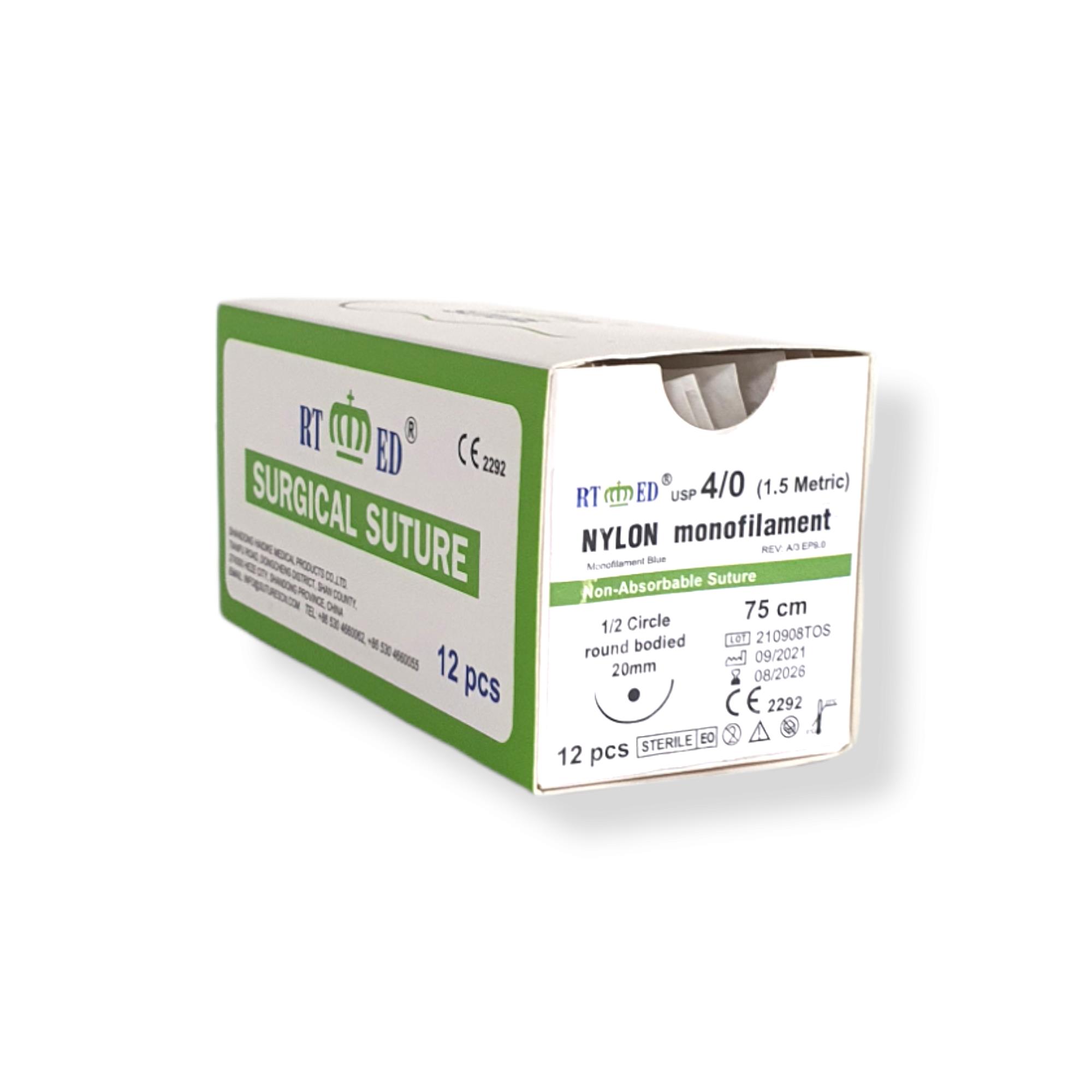 Naylon Monofilament İplik No:4/0 Yuvarlak 1/2 20 Mm 75 Cm