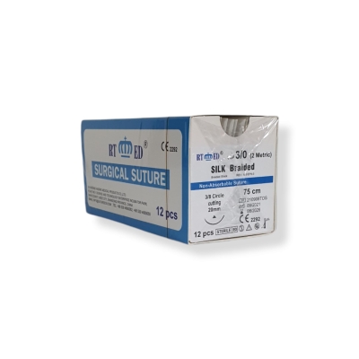 İpek İplik No:3/0 Yukarı Keskin 3/8 20 Mm 75 Cm